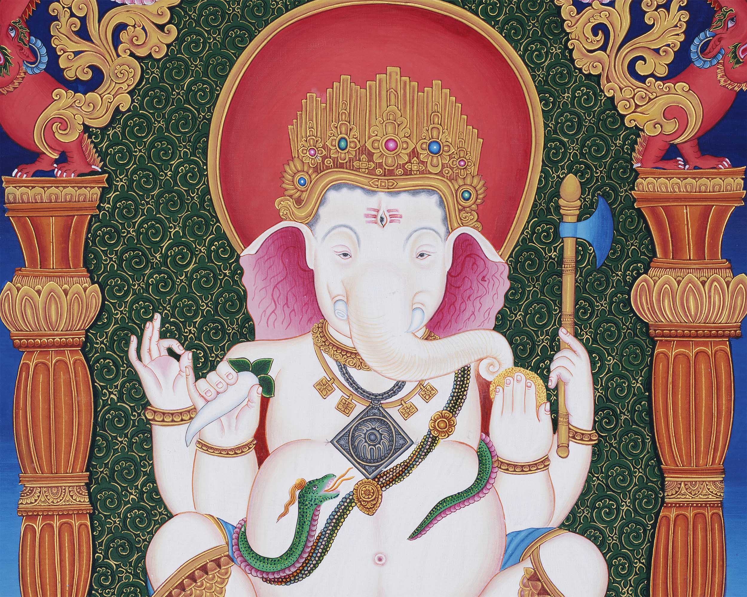 Ganesh Thangka Print | Paubha Style Painting | Religious Decors