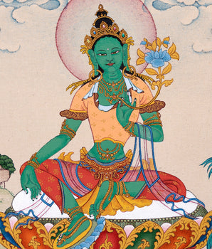 Green Tara Thangka | Hand Painted Tara | Tibetan Painting