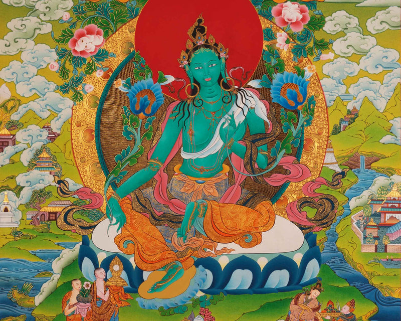 Mother Green Tara Thangka | Traditional Tibetan Buddhist Painting