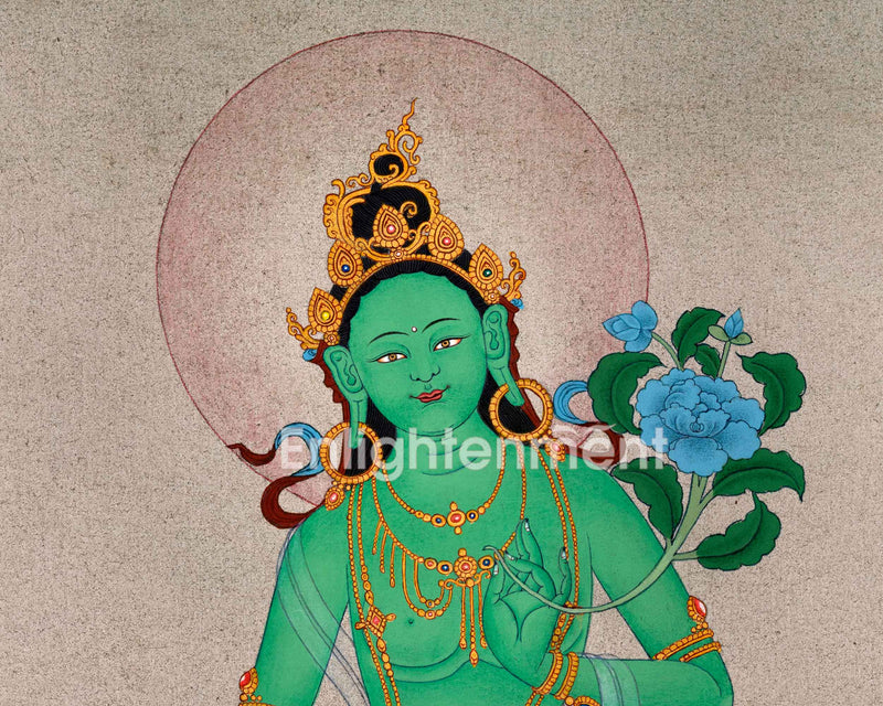 Mother Green Tara's Grace in Artistry | Traditional Thangka Painting | Religious Decors