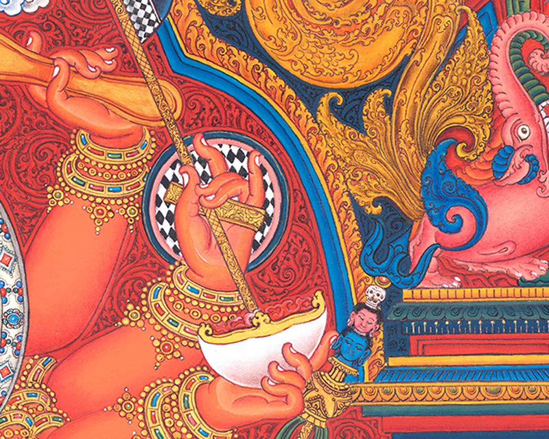 Hand Painted Ganesh Thangka | Hindu Deity Of Wealth | Traditional Wall Decoration