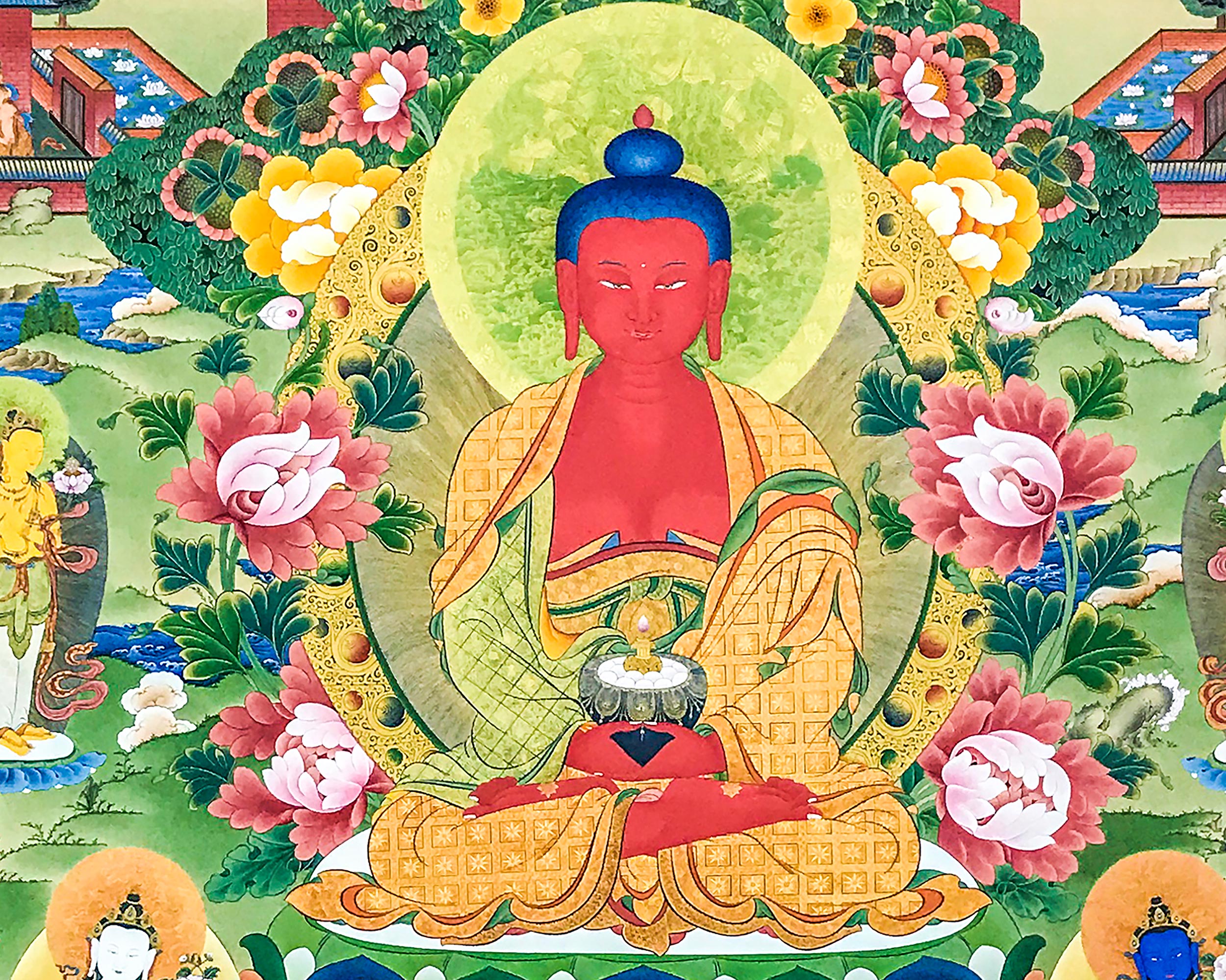 Buddha Amitabha Pureland Thangka, High Quality Giclee Canvas Print, Digital Print