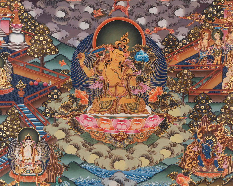 Vintage Manjushri Thangka | Tibetan Wall Decoration Painting