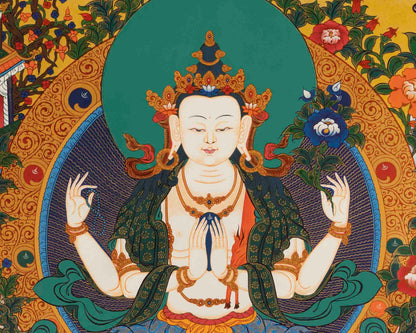 Bodhisattva Avalokitesvara Thangka | Handpainted Religious Painting