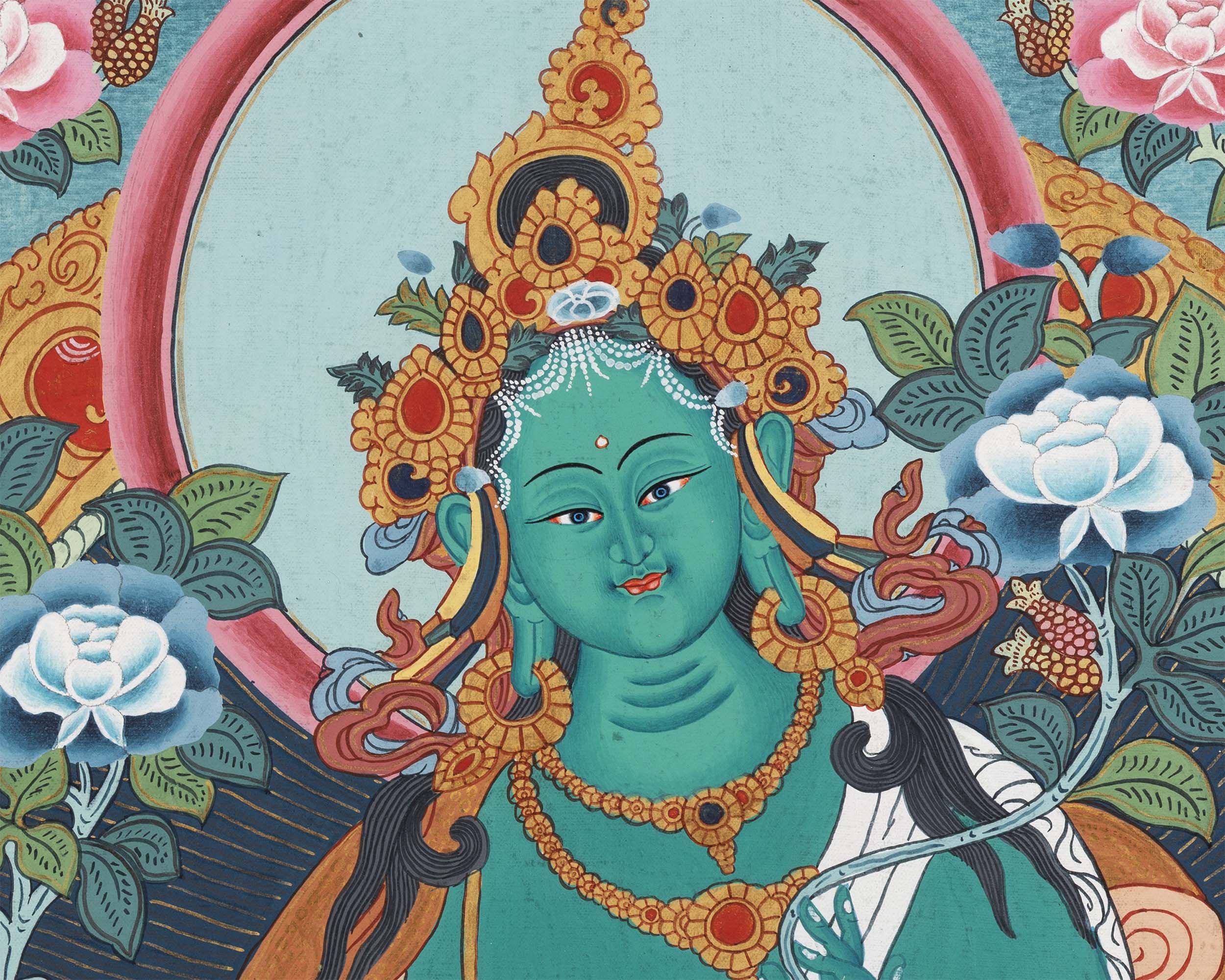 Female Green Tara Thangka | Decorative Art