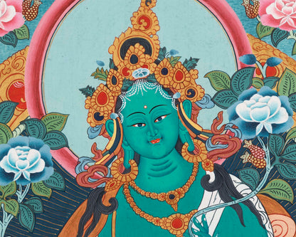 Female Green Tara Thangka | Decorative Art