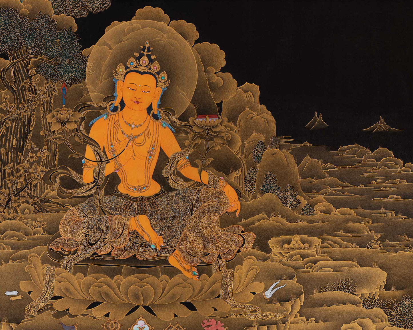 Acrylic Bodhisattva Manjushri Thangka | Tibetan Buddhist Art