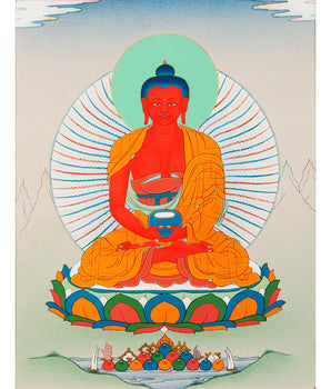 Amitabha Buddha Thangka | Himalayan Buddhist Painting (with Brocade)