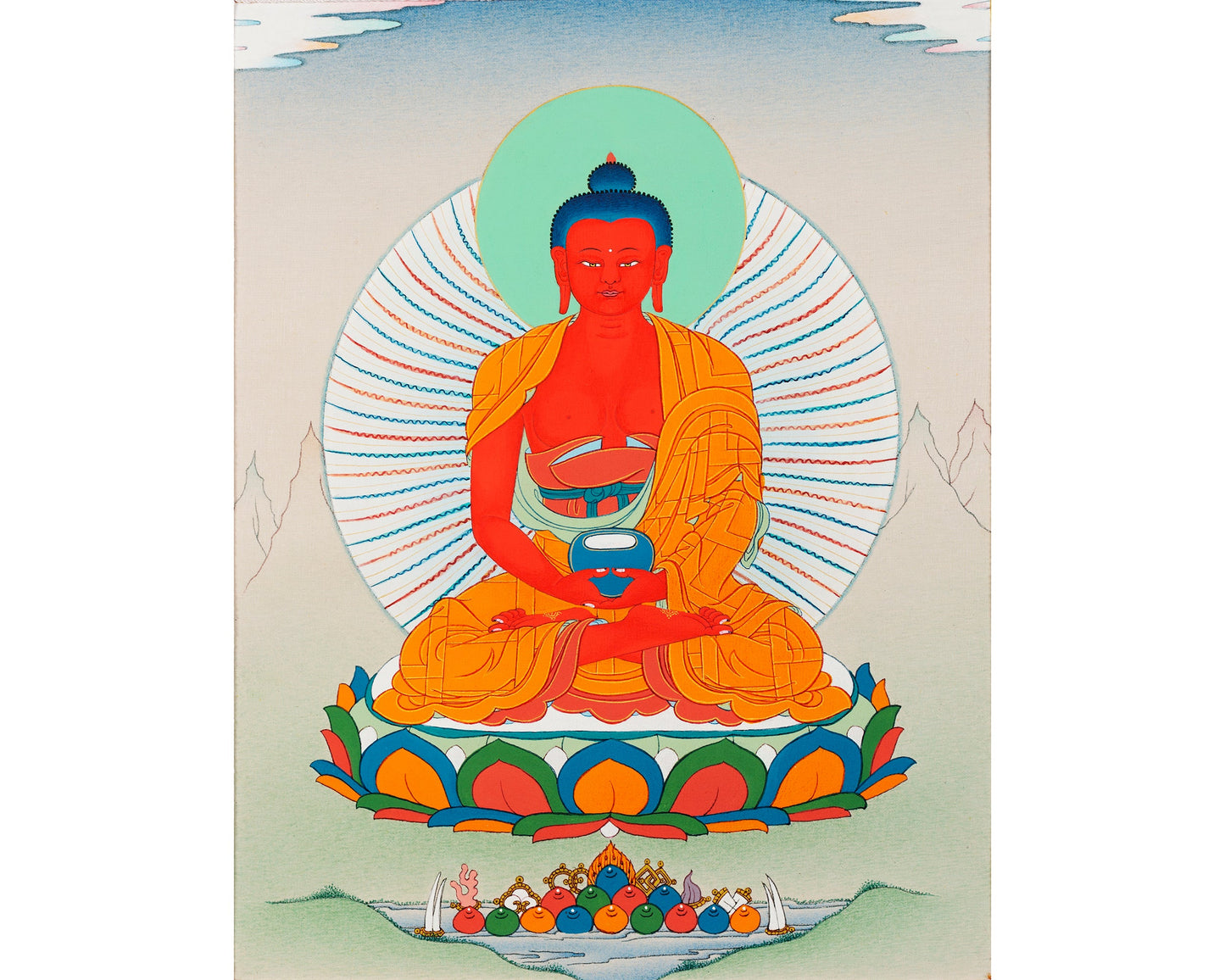 Amitabha Buddha Thangka | Himalayan Buddhist Painting (with Brocade)