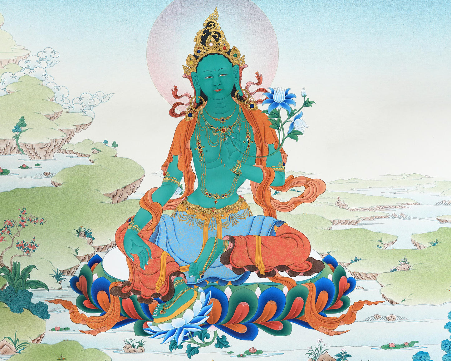 Green Tara Thangka Print | Buddhist Painting Canvas Print