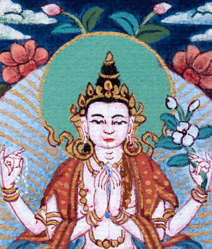 Avalokiteshvara Buddhism Mini Thangka | Traditional Buddhist Art