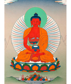 Red Amitabha Buddha | Brocade Thangka | Wall Scroll Painting