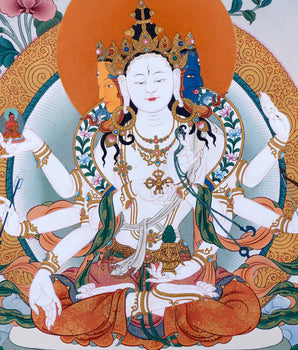Namgyalma With Amitayus and White Tara Thangka Print | High Quality Giclee Canvas Print