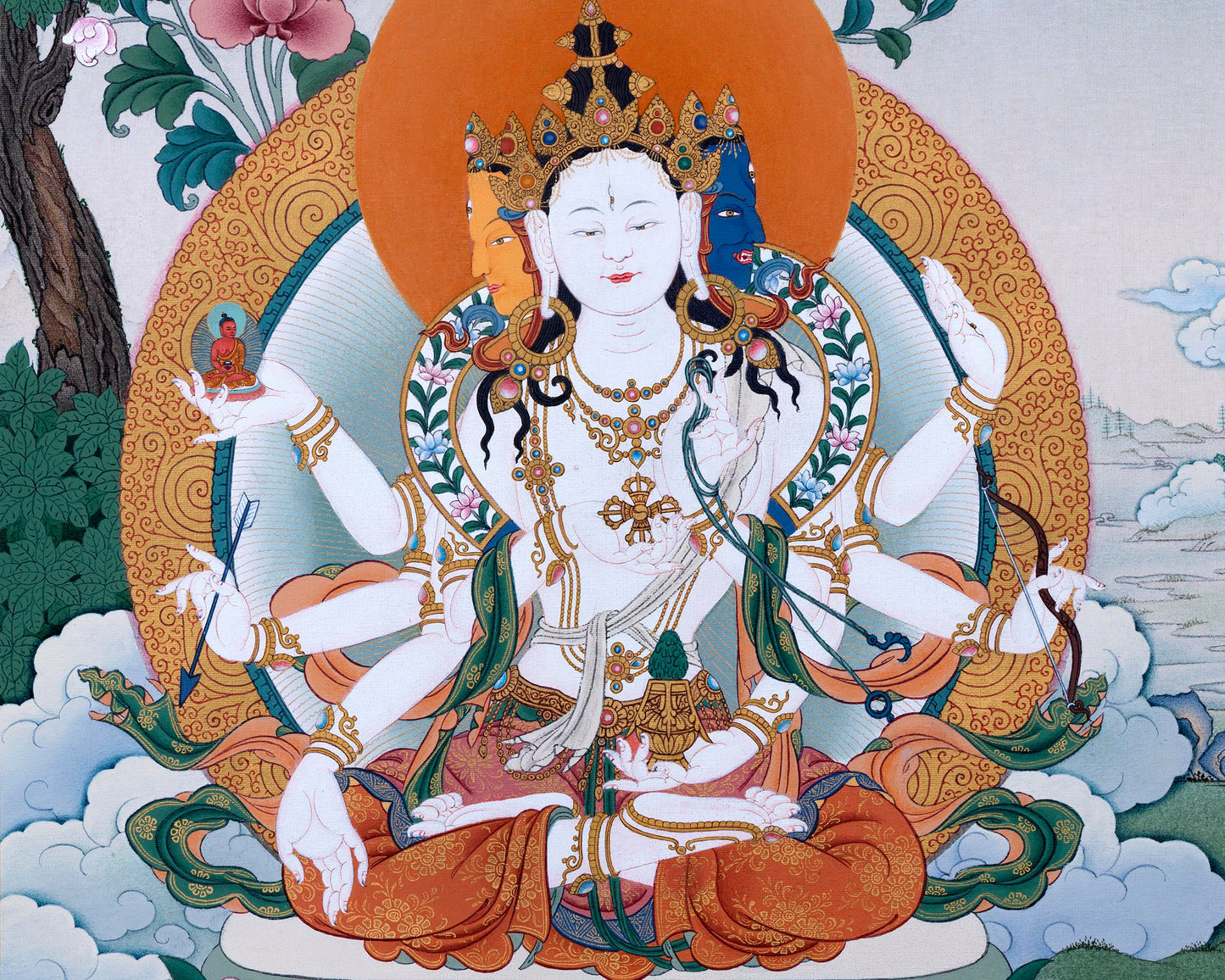 Namgyalma With Amitayus and White Tara Thangka Print | High Quality Giclee Canvas Print