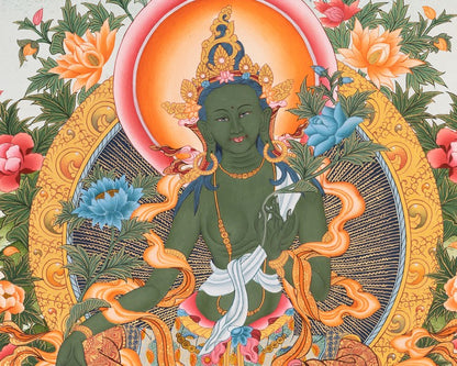 Buddhist Green Tara | Healing Female Deity Thangka