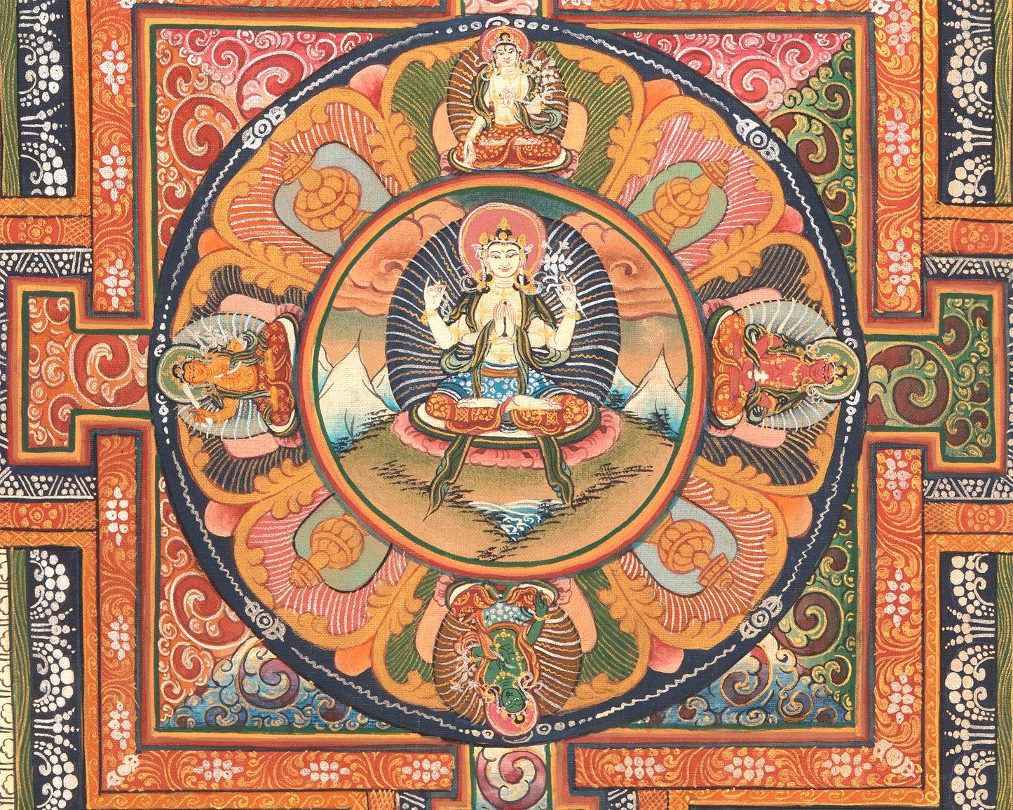 Chenrezig Mandala Thangka | Handpainted Religious Buddhist Art