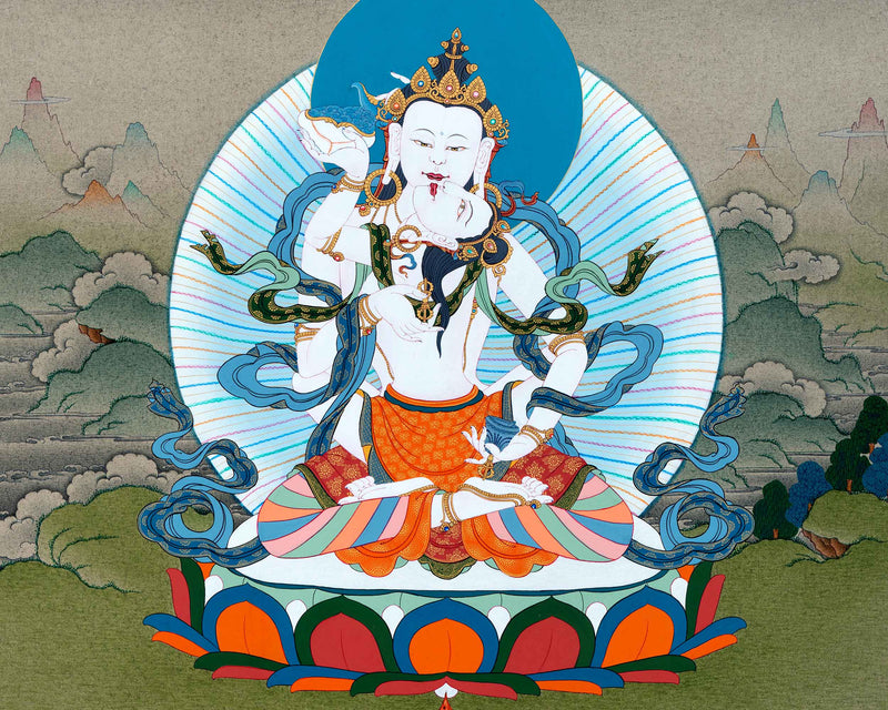 Vajrasattva with Consort Thangka | Traditionally Hand Painted Yab Yum Art