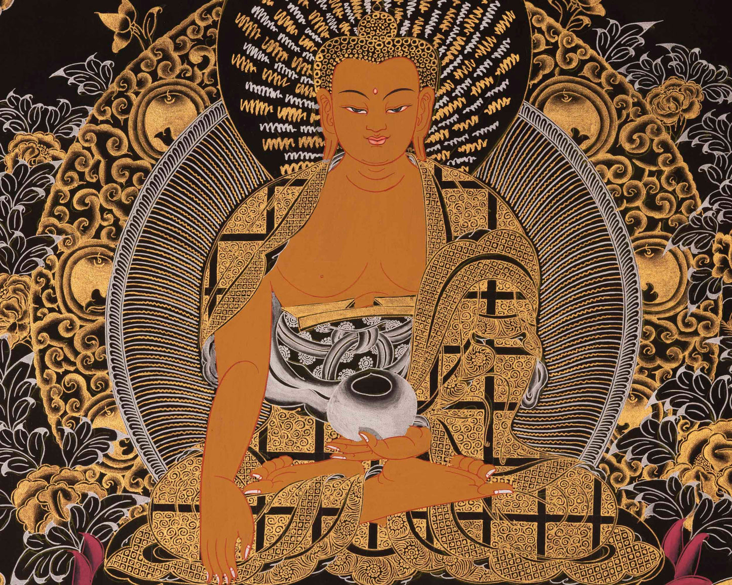 Buddha Shakymuni Thangka | 24K Gold Painted Art