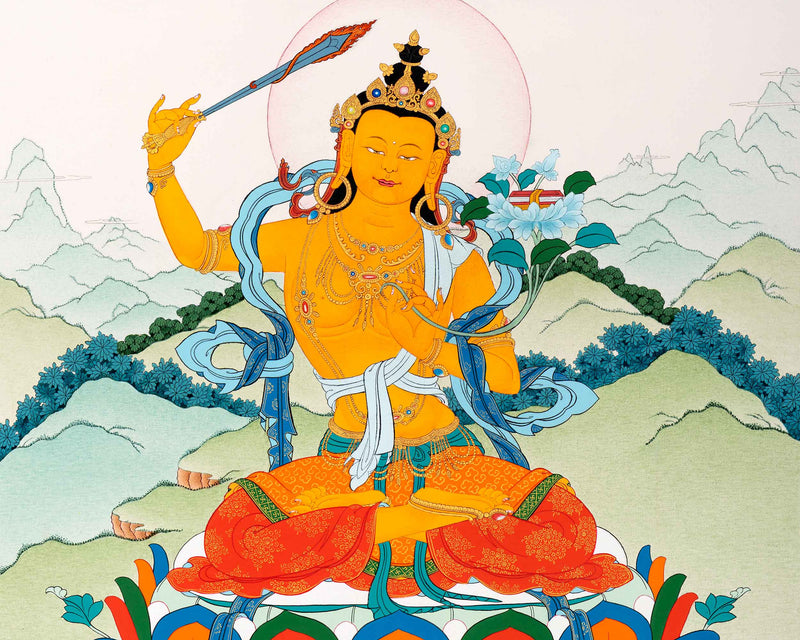 Bodhisattva Manjushri Thangka | Traditionally Hand Painted Buddhist Art