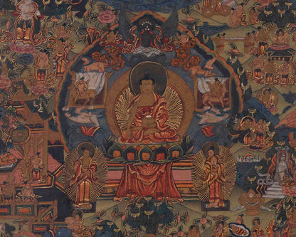 Life Of Shakyamuni Buddha | Traditional Tibetan Thangka | Wall Decors