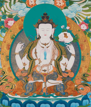 Avalokiteshvara Chenrezig Thangka | Hand-Painted Art Of The Bodhisattva Of Wisdom