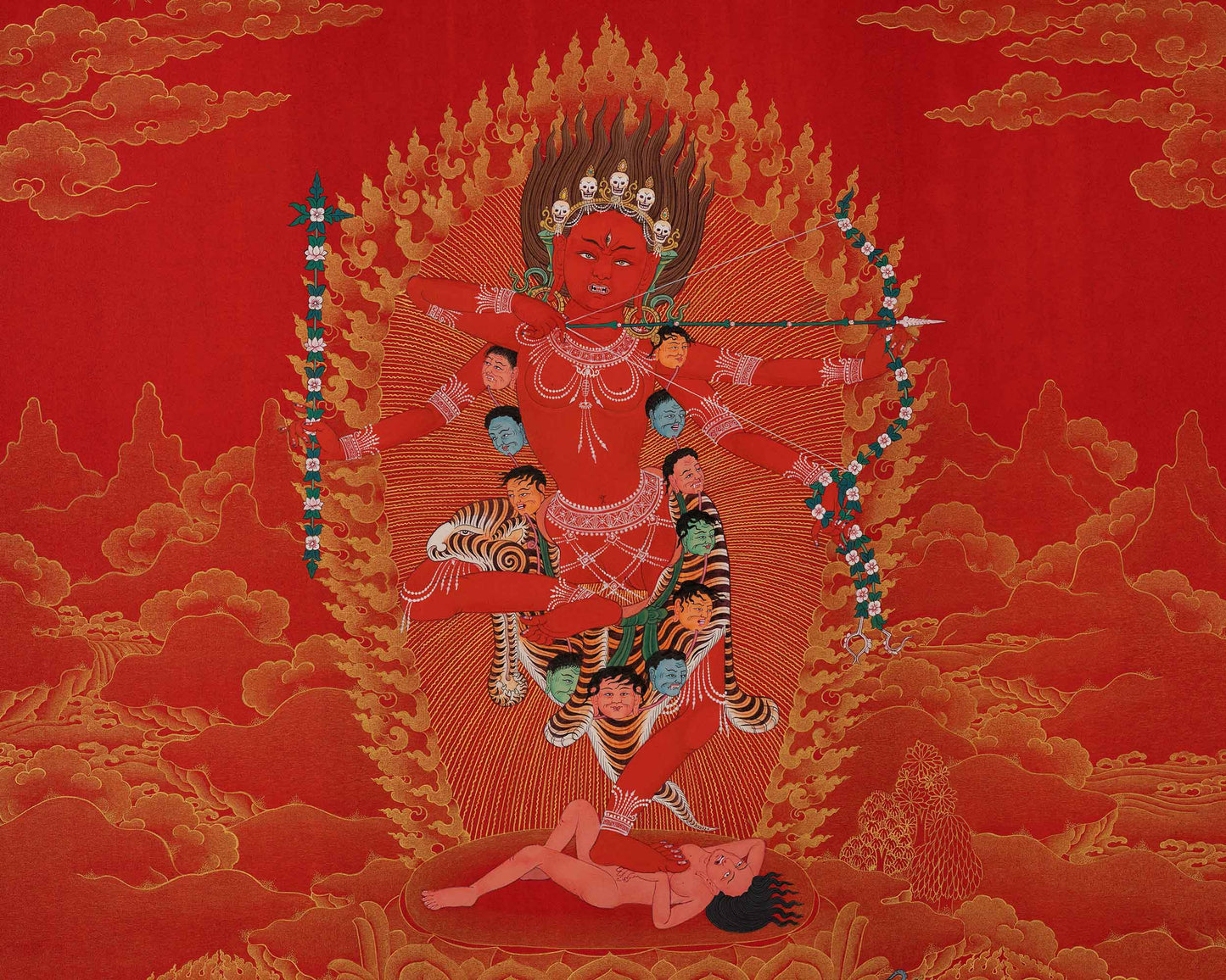 Kurukulle Sadhana Thangka | Kurukulla With Ganesha And Takiraja