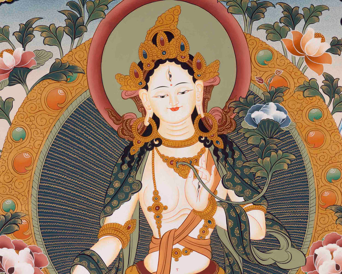 White Tara Thangka Painting | Female Bodhisattva | Decorative Art