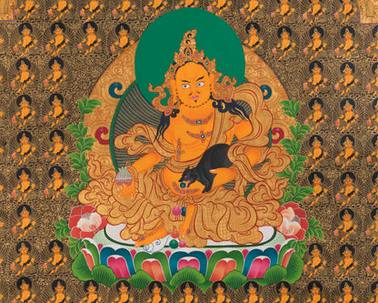 Dzambala Yellow Thangka  |  Traditional Tibetan Art | Wall Decors