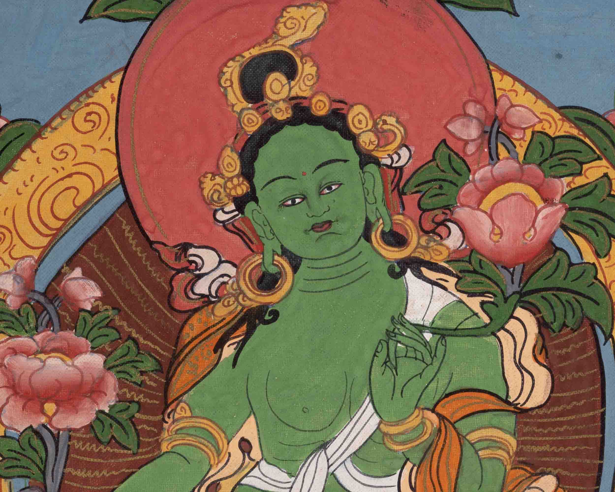 Vintage Small Size Green Tara | Meditation Object Thangka