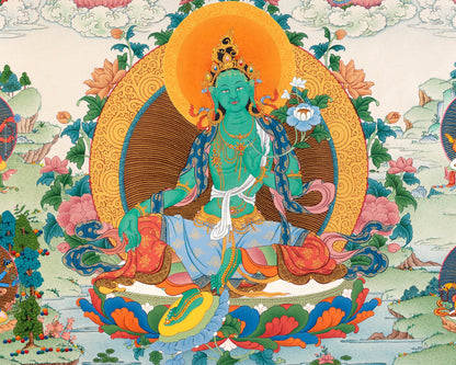 21 Tara of Suryagupta Tradition, Tibetan Thangka Print with Brocade