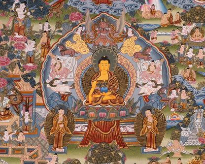 Buddha life Story | Vintage Buddha Thangka