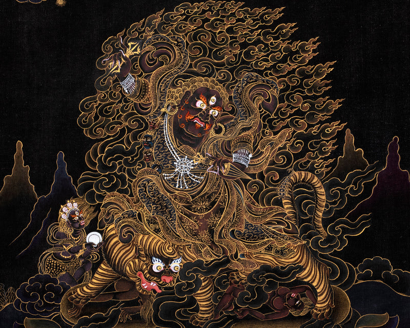 Dorje Drollo Thangka | Black And Gold Thanka | Tibetan Buddhist Deity