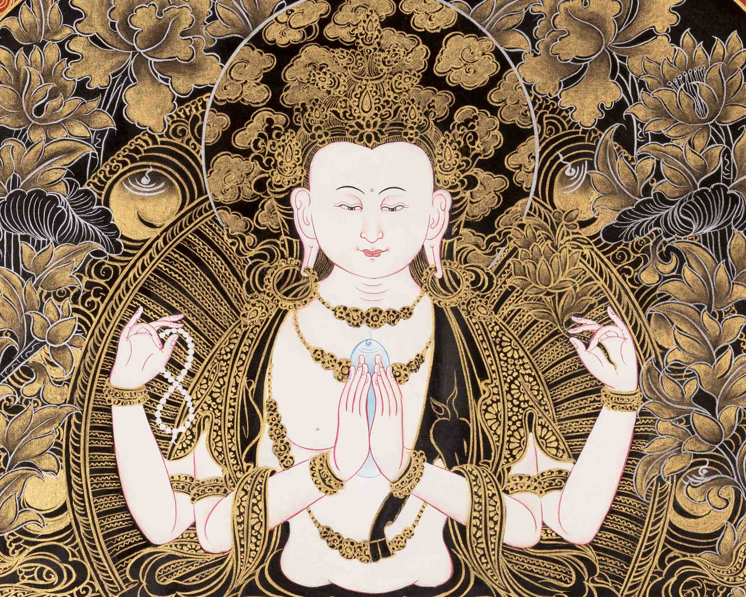 Bodhisattva Chengrezig Thangka | Original Handpainted Art | Traditional Painting