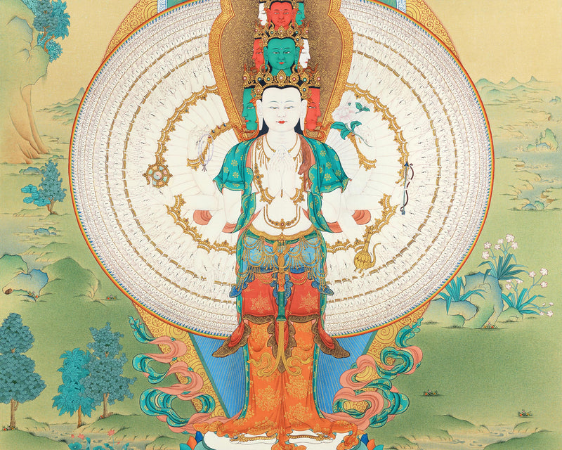 1000 Armed Chenrezig | Avalokiteshvara Thangka Print | Canvas Print