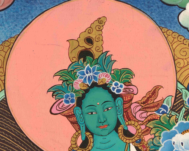 Green Tara Thangka | Religious Buddhist Art | Wall Hanging Painting