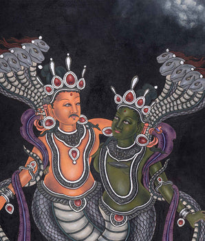 Naga Raja and Naga Rani Thangka Print | Hindu Deity Canvas Print | Traditional Wall Decor