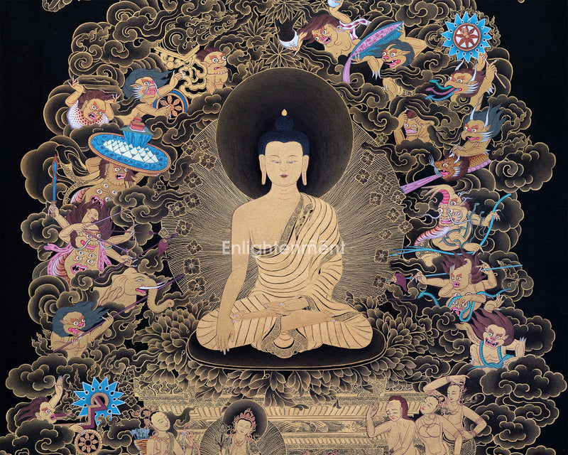 Buddha Shakyamuni And Mara Thangka Art | Traditional Hand Painted Artwork | Harmony Of Light And Darkness