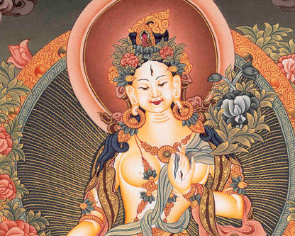 Traditional White Tara Thangka | Religious Artwork | Wall Decors