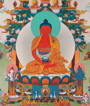 Amitabh Buddha Pure Land Thangka | Traditionally Hand-Painted Amitabha Singham Art