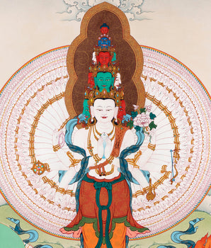 1000 armed Chenrezig, Manjushri & Vajrapani, Thangka Painting