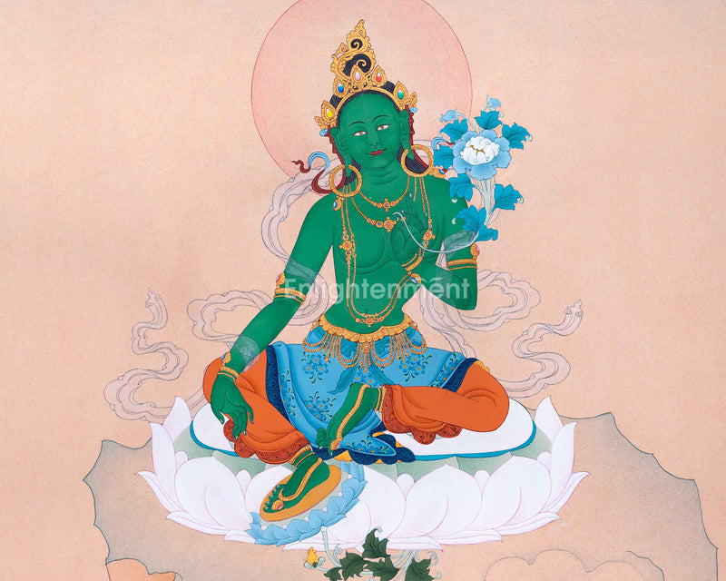 Beautiful Mother Green Tara Thangka For Mindfulness | Traditional Himalayan Thangka Painting For Ritual Practice