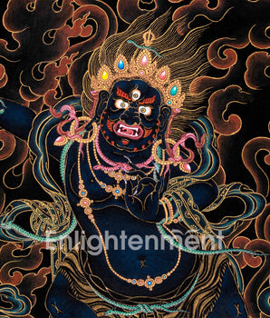 Sakya Vajrapani Tibetan Thangka | Painting In Black & Gold | Traditional Artwork
