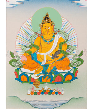 Dzambala Thangka | Himalayan Buddhist Painting (with Brocade)