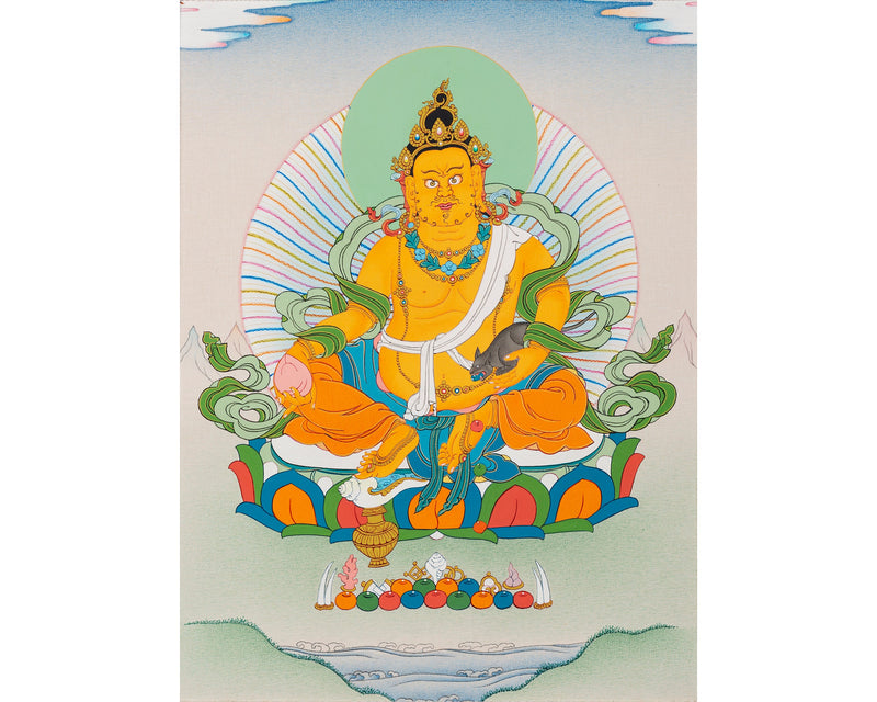 Dzambala Thangka | Himalayan Buddhist Painting (with Brocade)