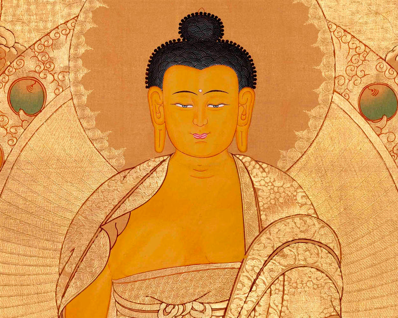 Gold Style Shakyamuni Buddha Thangka | Wall Hanging Yoga Meditation Canvas Art
