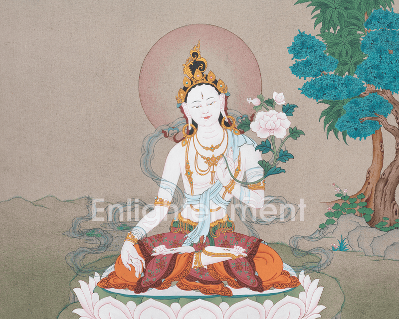 Tibetan Buddhism White Tara Art | Hand Painted Traditional Thangka | Embrace the Divine Feminine Grace