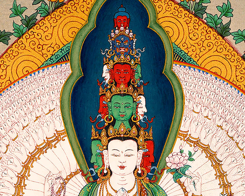 Traditionally Hand-Painted Chenrezig 1000 Arms Thangka | Himalayan Buddhist Sacred Art