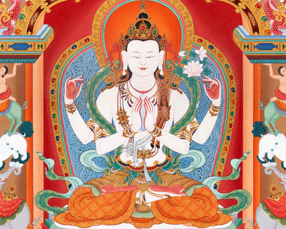 Chenrezig with Manjushri and Vajrapani Thangka | Vajrayana Print With High Quality Giclee