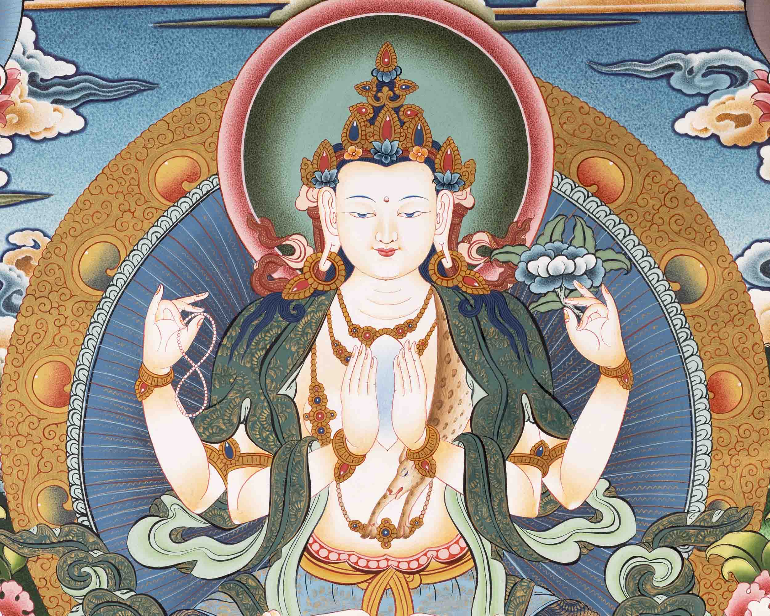 Avalokiteshvara Chenresig Thangka | Buddhist Religious Art | Wall Decors