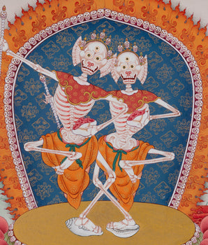The Dancing Couple Citipati Thangka | Wrathful Lord of Charnel Ground